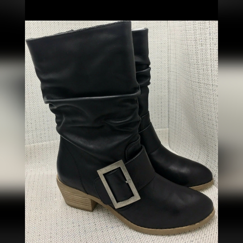 Chinese Laundry Black Slouchy Ankle Boots with Buckle Sz 7.5 & 7